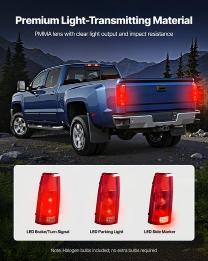 Tail Light Assembly Compatible with 1988-1999 Chevy/GMC C/K 1500 2500 3500, 1992-1999 Chevy/GMC Suburban 1500/2500, 2PCS Left & Right Side Taillight Rear Brake Lamps with Halogen Bulbs