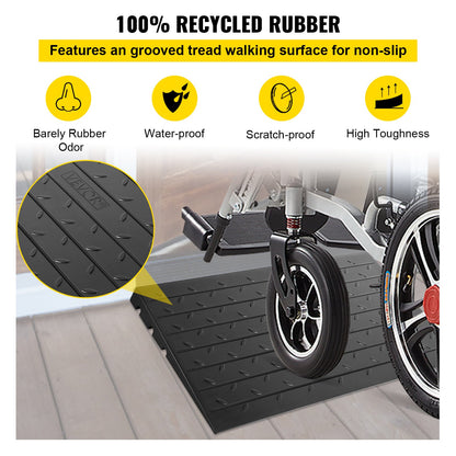 Rubber Threshold Ramp, 2.6\" Rise Threshold Ramp Doorway, 3 Channels Cord Cover Rubber Solid Threshold Ramp, Rubber Angled Entry Rated 2202 Lbs Load Capacity for Wheelchair and Scooter