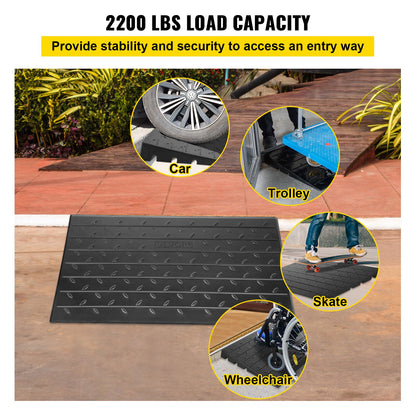 Rubber Threshold Ramp, 2.6\" Rise Threshold Ramp Doorway, 3 Channels Cord Cover Rubber Solid Threshold Ramp, Rubber Angled Entry Rated 2202 Lbs Load Capacity for Wheelchair and Scooter