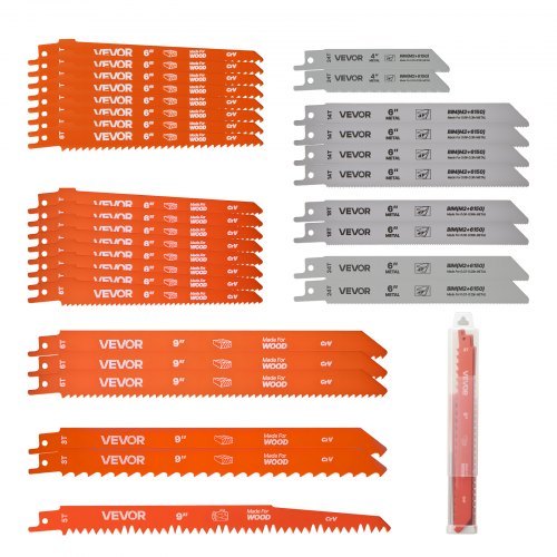 Reciprocating Saw Blades, 32-Piece, Various Sizes Bi-Metal Reciprocating Saw Blade Set with Universal Shank, for Metal and Wood Cutting, Sharp Teeth for Fast and Smooth Cuts, Orange and Gray