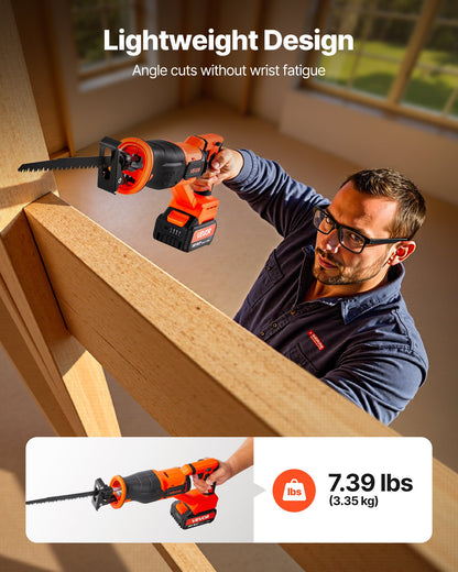 Cordless Reciprocating Saw, 20 V, 3000 SPM Variable Speed, 1 inch Stroke Length, Electric Reciprocating Saw with Battery, Charger, 8 Blades, and Carrying Bag, for Wood and Plastic Cutting