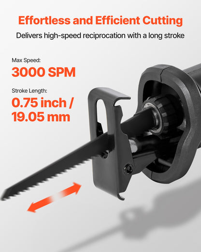 Corded Reciprocating Saw, 120 Volt 6 Amp, 3000 SPM Variable Speed, 3/4 inch Stroke Length, Electric Reciprocating Saw with 8 Blades and Carrying Bag, for Wood, Metal, and Plastic Cutting