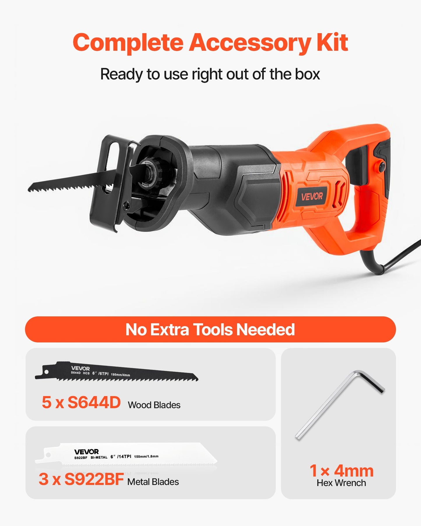 Corded Reciprocating Saw, 120 Volt 6 Amp, 3000 SPM Variable Speed, 3/4 inch Stroke Length, Electric Reciprocating Saw with 8 Blades and Carrying Bag, for Wood, Metal, and Plastic Cutting