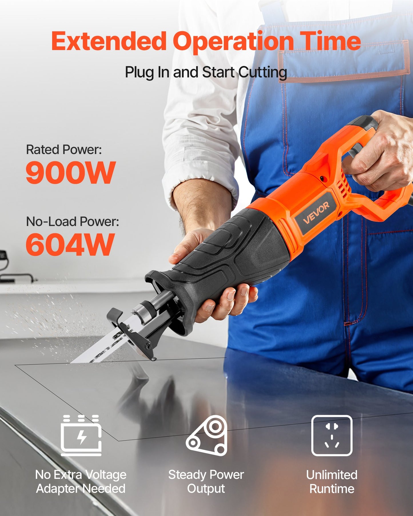 Corded Reciprocating Saw, 120 Volt 7.5 Amp, 2800 SPM Variable Speed, 1-1/8 inch Stroke Length, Electric Reciprocating Saw with 8 Blades and Carrying Bag, for Wood, Metal, and Plastic Cutting