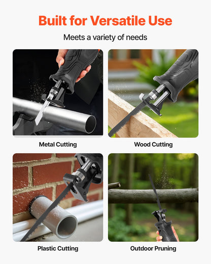 Corded Reciprocating Saw, 120 Volt 7.5 Amp, 2800 SPM Variable Speed, 1-1/8 inch Stroke Length, Electric Reciprocating Saw with 8 Blades and Carrying Bag, for Wood, Metal, and Plastic Cutting