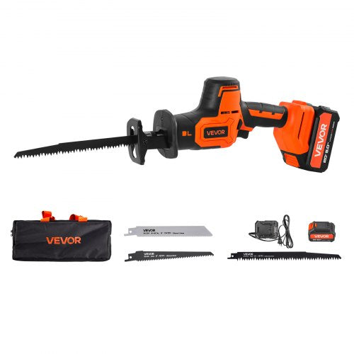 Cordless Reciprocating Saw, 20 V, 3000 SPM Variable Speed, 1 inch Stroke Length, Electric Reciprocating Saw with Battery, Charger, 8 Blades, and Carrying Bag, for Wood, Metal and Plastic Cutting