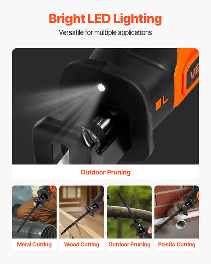 Cordless Reciprocating Saw, 20 V, 3000 SPM Variable Speed, 1 inch Stroke Length, Electric Reciprocating Saw with Battery, Charger, 8 Blades, and Carrying Bag, for Wood, Metal and Plastic Cutting
