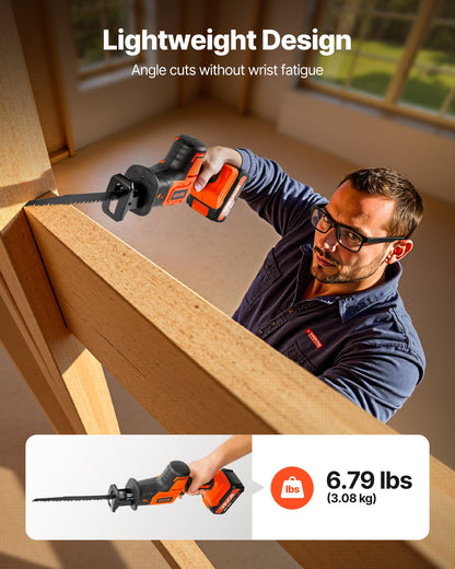 Cordless Reciprocating Saw, 20 V, 3000 SPM Variable Speed, 1 inch Stroke Length, Electric Reciprocating Saw with Battery, Charger, 8 Blades, and Carrying Bag, for Wood, Metal and Plastic Cutting