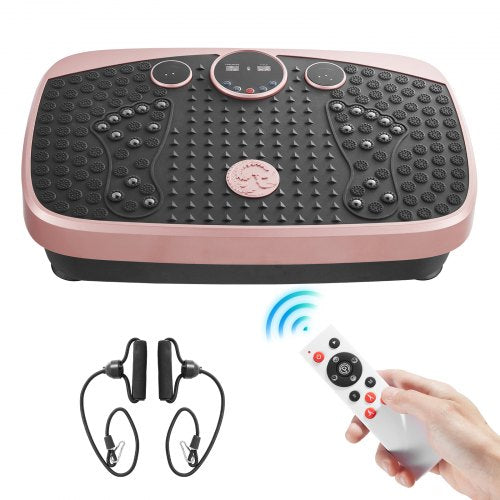 Vibration Plate Exercise Machine, Whole Body Shaker with Magnetic Acupoints for Lymphatic Drainage and Weight Loss, Home Workout Gym Fitness Equipment with 2 Resistance Bands for Women Men, Pink