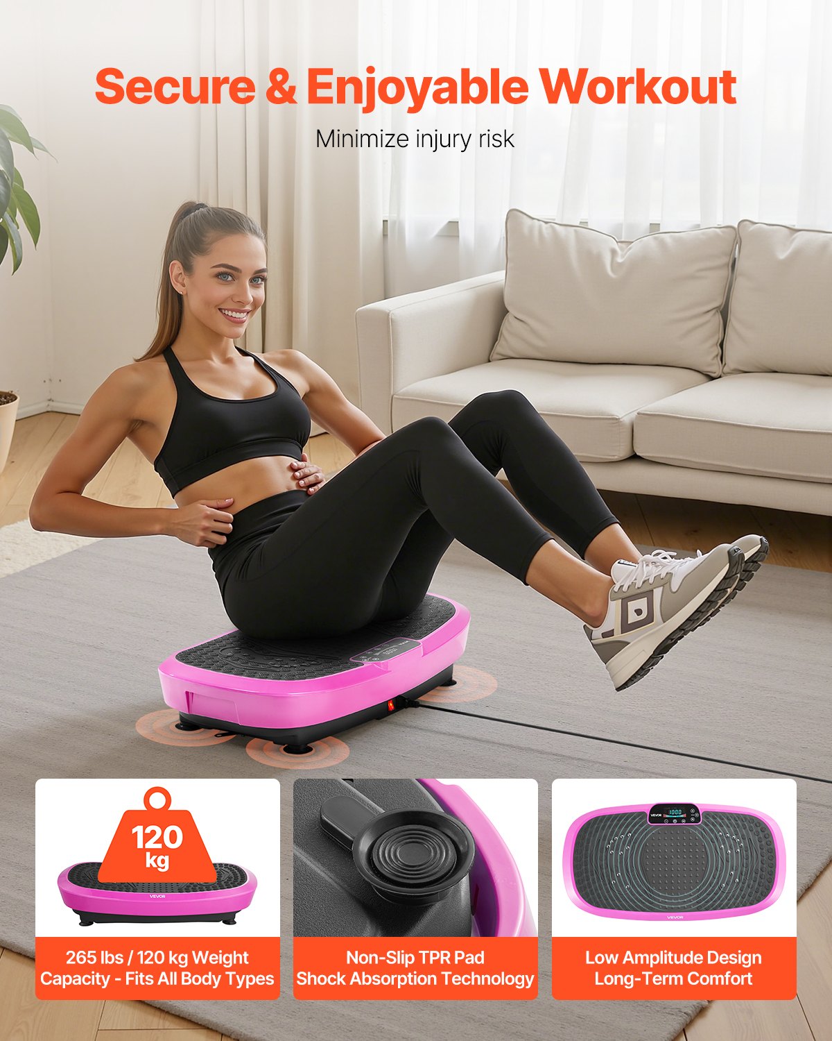 Vibration Plate Exercise Machine, Full Body Shaker with Magnetic Acupoints for Lymphatic Drainage and Weight Loss, Home Gym Workout Fitness Equipment with 2 Resistance Bands for Women Men, Pink