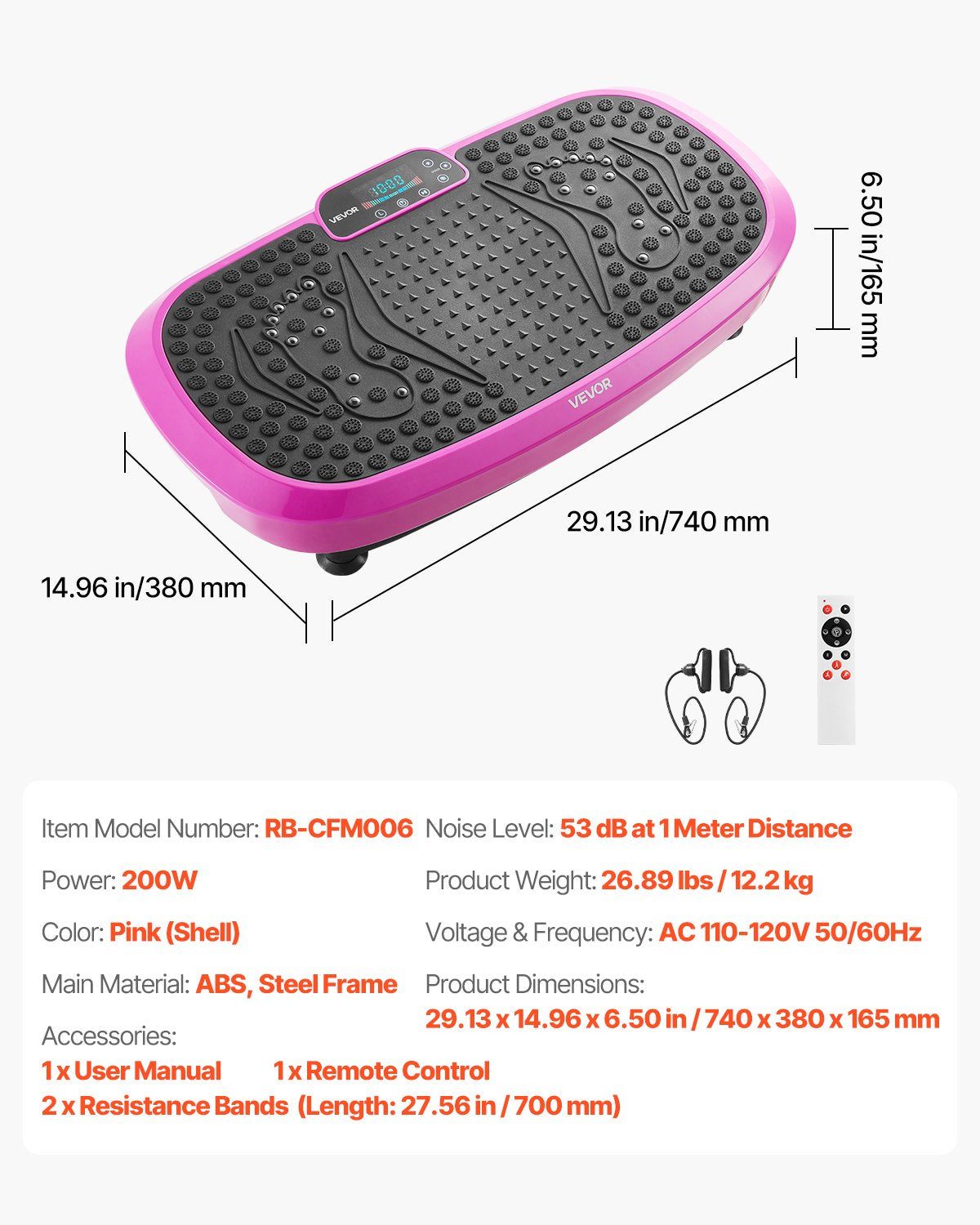 Vibration Plate Exercise Machine, Full Body Shaker with Magnetic Acupoints for Lymphatic Drainage and Weight Loss, Home Gym Workout Fitness Equipment with 2 Resistance Bands for Women Men, Pink