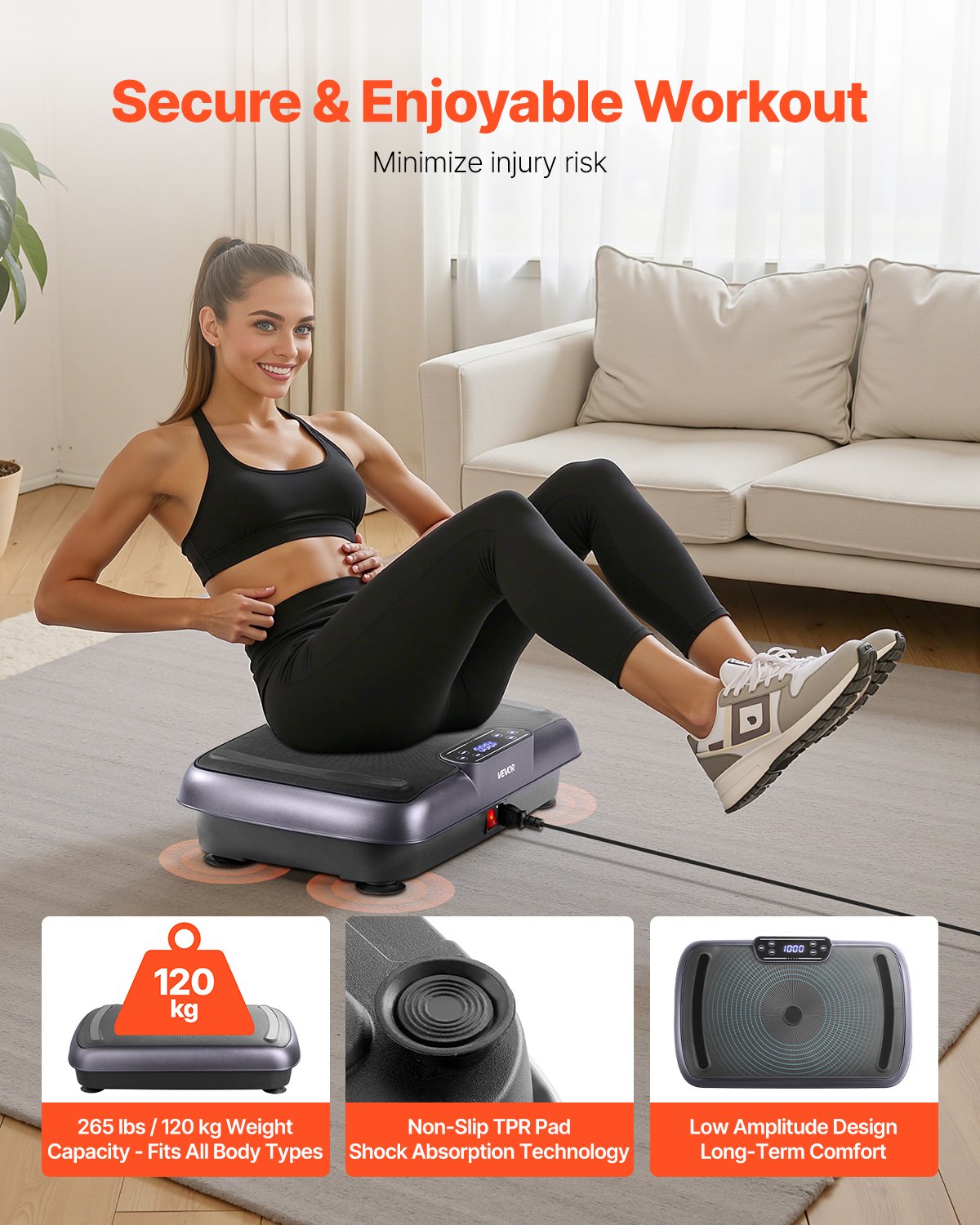 Vibration Plate Exercise Machine, Full Body Vibrating Platform for Lymphatic Drainage and Weight Loss, Home Workout Fitness Equipment with 2 Resistance Bands, Body Shaker for Women Men, Black