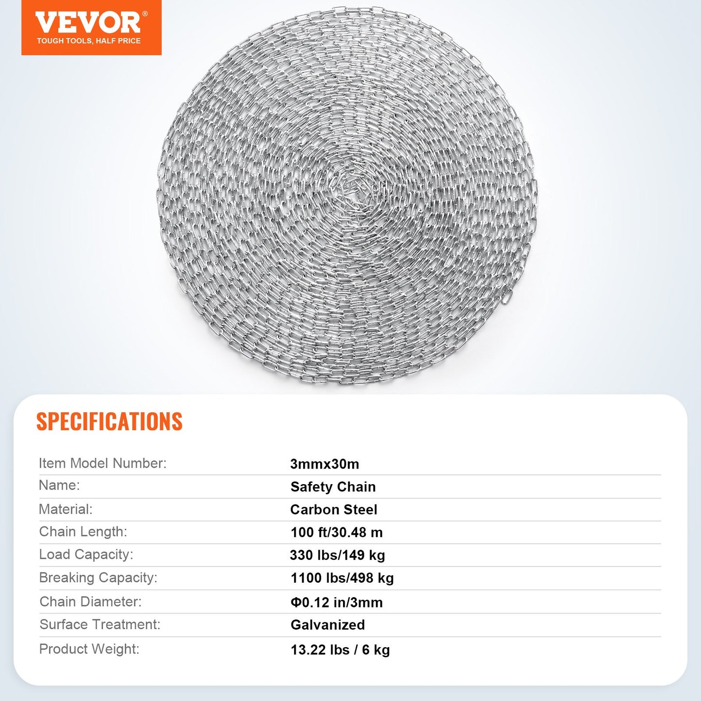 Zinc Plated Proof Coil Chain Carbon Steel Chain Sling 1/8" x 100' 330 lbs