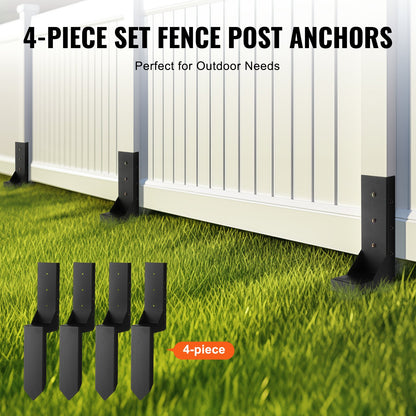 Fence Post Anchor Repair Kit, 4 Pack Inner Diameter 3.5 x3.5 Inches Heavy Duty Fence Post Support Posts, Anchor Ground Spike for Repairing Tilted, Broken Fence Post, Enveloping