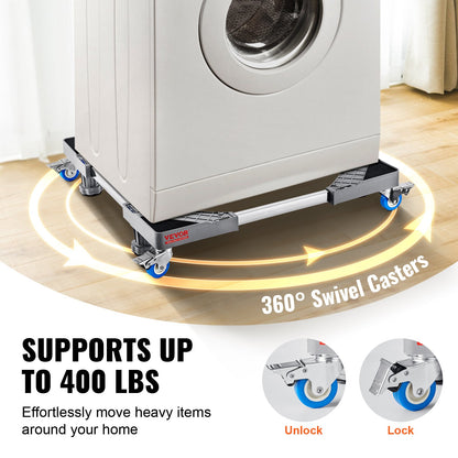 Mini Fridge Stand, 400 lbs Load, 4 Strong Feet, 4 Locking Swivel Wheels, Washer and Dryer Pedestal, Multi-Functional Adjustable Base for Washing Machine, and Refrigerator, Universal Mobile Base