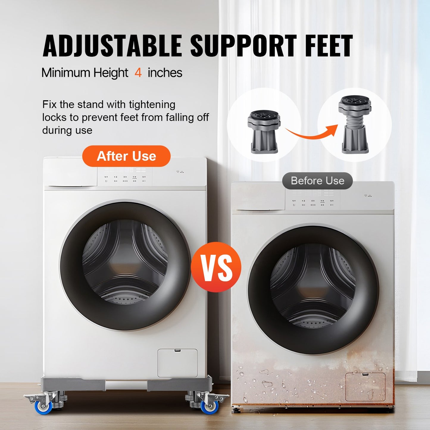 Mini Fridge Stand, 400 lbs Load, 4 Strong Feet, 4 Locking Swivel Wheels, Washer and Dryer Pedestal, Multi-Functional Adjustable Base for Washing Machine, and Refrigerator, Universal Mobile Base