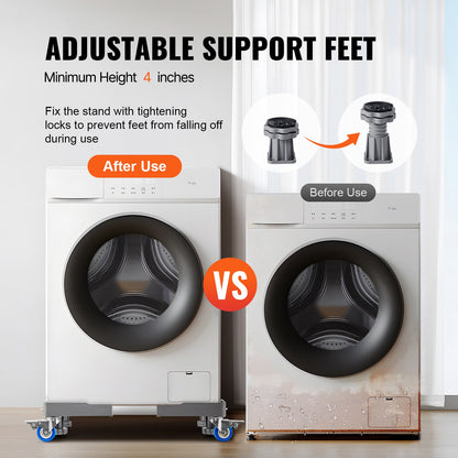 Mini Fridge Stand, 400 lbs Load, 4 Strong Feet, 4 Locking Swivel Wheels, Washer and Dryer Pedestal, Multi-Functional Adjustable Base for Washing Machine, and Refrigerator, Universal Mobile Base