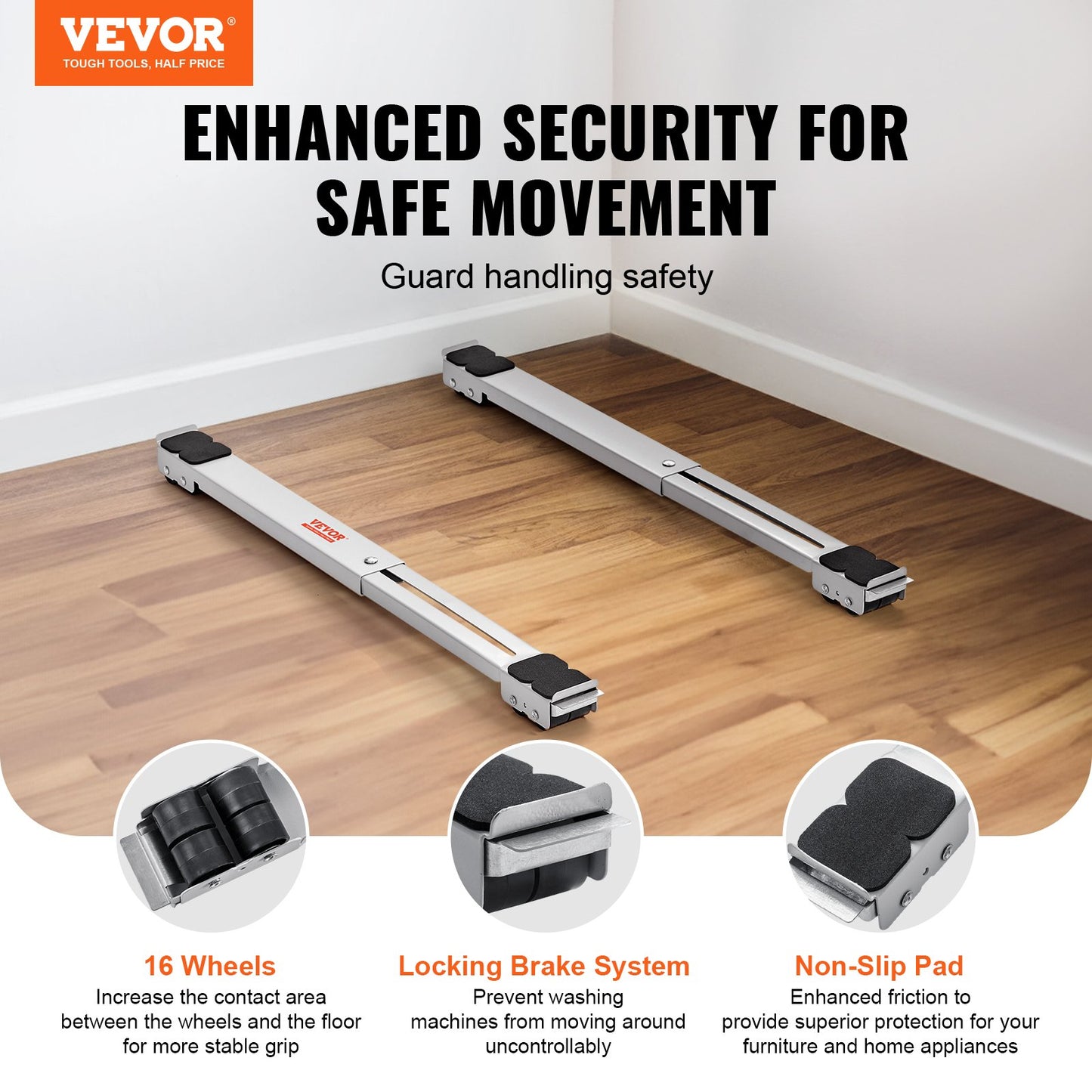 Heavy Duty Möbelapparater Rullar, 660 lbs total belastning, utdragbara apparatrullar Mobil tvättmaskinsbas, Kylskåp Dolly Movers för kylskåp, torktumlare, diskmaskiner, vit