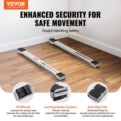 Heavy Duty Möbelapparater Rullar, 660 lbs total belastning, utdragbara apparatrullar Mobil tvättmaskinsbas, Kylskåp Dolly Movers för kylskåp, torktumlare, diskmaskiner, vit