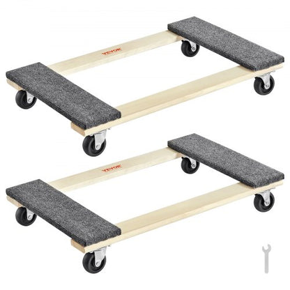 Furniture Dolly, 1000 lbs Each Load Capacity, 2 Packs, 18" x 30", 8 x 3" PP Swivel Casters, Heavy Duty Hardwood Furniture Moving Dolly, Mover's Dolly, Moving Cart with Wheels for Heavy Furniture