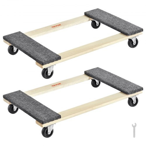 Furniture Dolly, 1000 lbs Each Load Capacity, 2 Packs, 18" x 30", 8 x 3" PP Swivel Casters, Heavy Duty Hardwood Furniture Moving Dolly, Mover's Dolly, Moving Cart with Wheels for Heavy Furniture