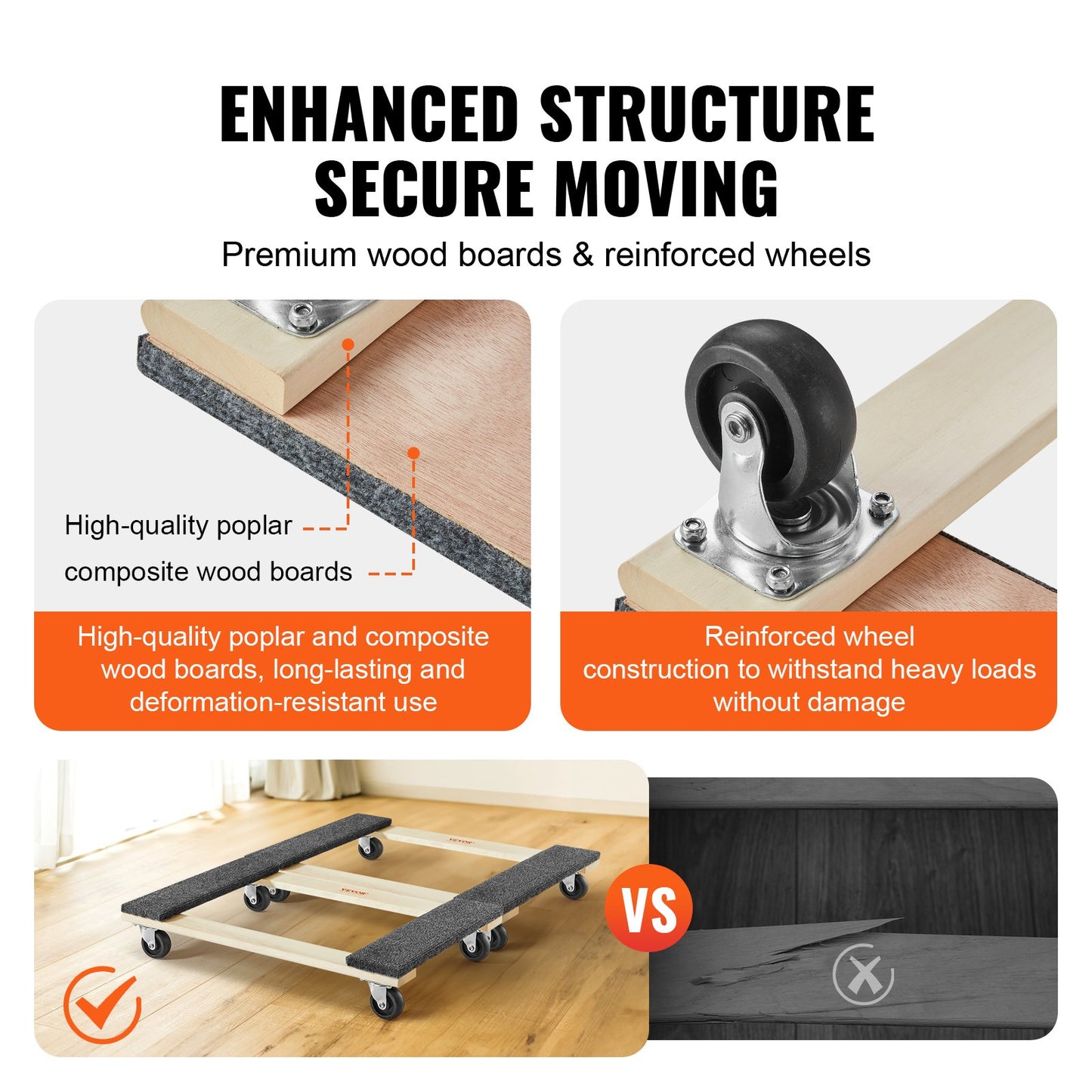 Furniture Dolly, 1000 lbs Each Load Capacity, 2 Packs, 18" x 30", 8 x 3" PP Swivel Casters, Heavy Duty Hardwood Furniture Moving Dolly, Mover's Dolly, Moving Cart with Wheels for Heavy Furniture