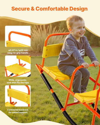 Kids Seesaw, 200 lbs Load Capacity, Metal Rocking Teeter Totter with Handles, Toddler Seesaw for Children Aged 3+, Kids Outdoor Playground Equipment for Lawn, Backyard, Playground, 2 Seats