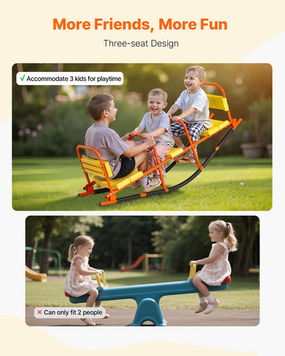 Kids Seesaw, 200 lbs Load Capacity, Metal Rocking Teeter Totter with Handles, Toddler Seesaw for Children Aged 3+, Kids Outdoor Playground Equipment for Lawn, Backyard, Playground, 2 Seats