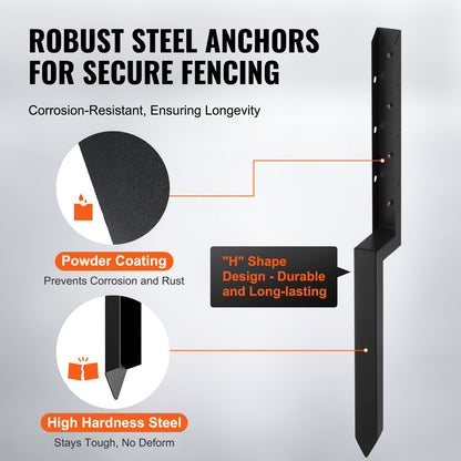 Fence Post Anchor Repair Kit, 4 Pack Inner Diameter 2 x2 Inches Heavy Duty Steel Fence Post Support Stakes, Anchor Ground Spike for Repair Tilted, Broken Wood Fence Post