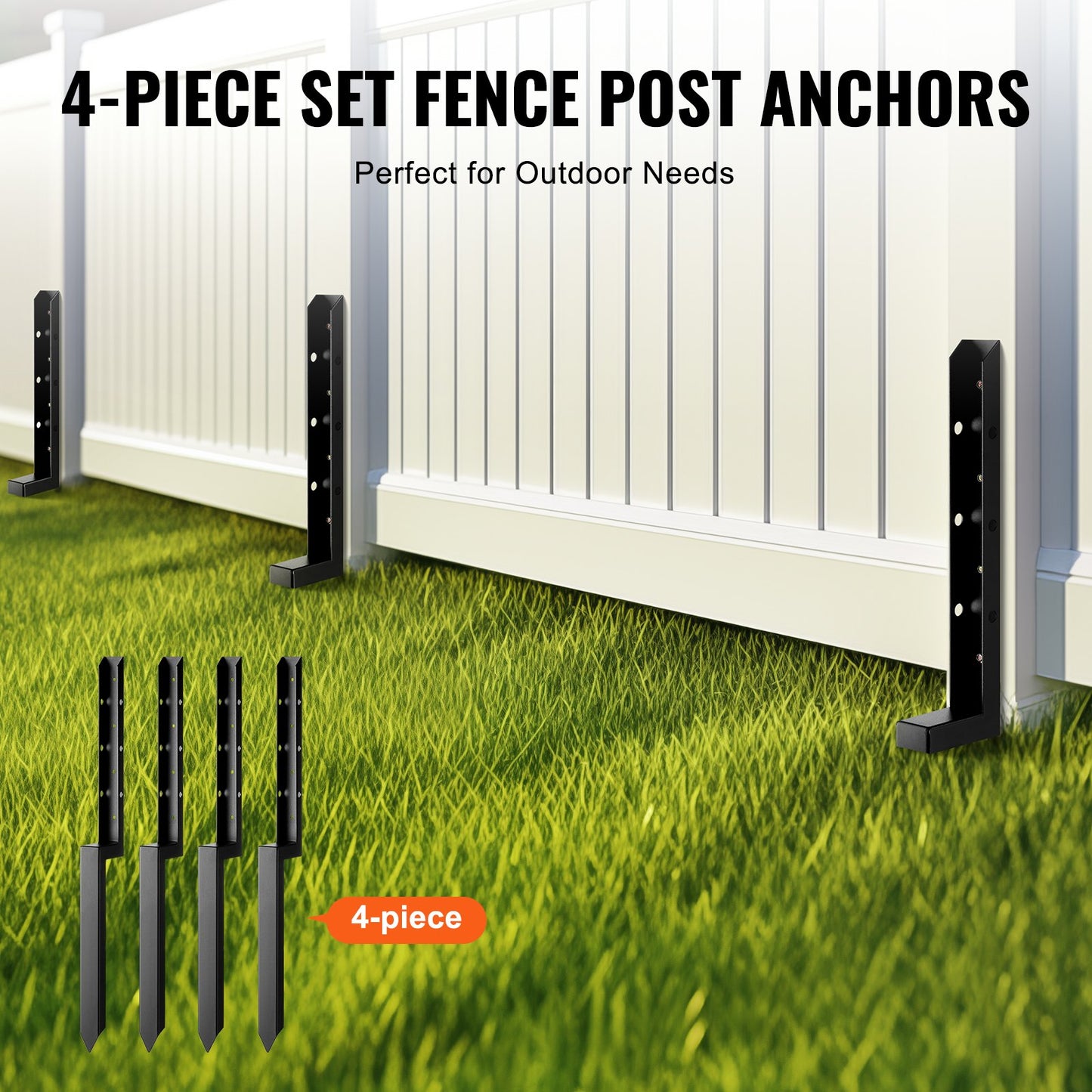 Fence Post Anchor Repair Kit, 4 Pack Inner Diameter 2 x2 Inches Heavy Duty Steel Fence Post Support Stakes, Anchor Ground Spike for Repair Tilted, Broken Wood Fence Post