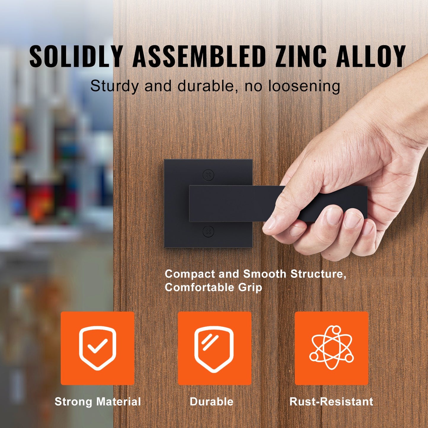 Dummy Door Lever, 1 pc non-twisting single-sided push/pull handle, modern square door lever, reversible for right and left-handed doors, for pantry, wardrobe and French doors, matte black