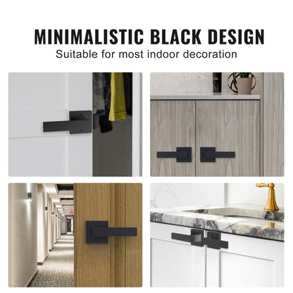 Dummy Door Handle, 2PCS Non-Twist Single-Sided Push/Pull Handles, Modern Square Door Handle, Reversible for Right and Left-Handed Doors, for Pantry, Wardrobe and French Doors, Matte Black