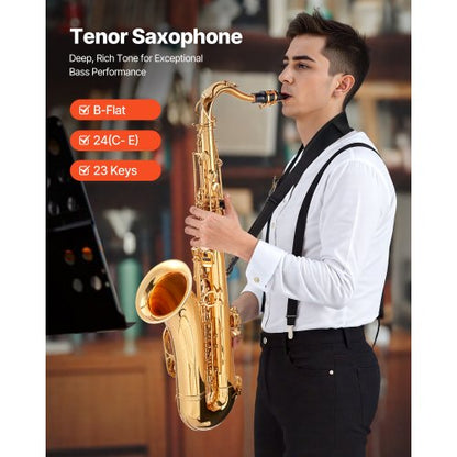 Gold Brass Tenor Saxophone B Flat Sax Beginner Kit with Mouthpiece | EU