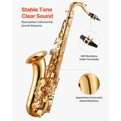 Gold Brass Tenor Saxophone B Flat Sax Beginner Kit with Mouthpiece | EU