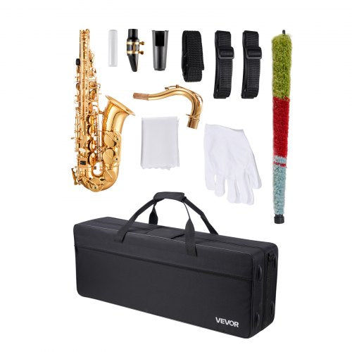 Gold Brass Tenor Saxophone B Flat Sax Beginner Kit with Mouthpiece | EU