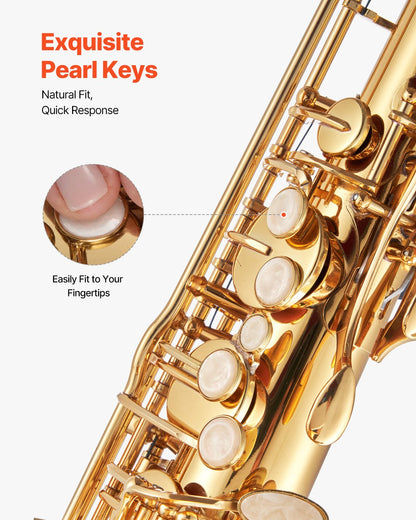Tenor Saxophone, B Flat, Professional Brass Saxophone Beginner Kit with Carrying Case, Mouthpiece, Straps, Cleaning Cloth, Gloves, Neck Strap, 23 Keys Tenor Sax Kit, for Beginners Students, Gold