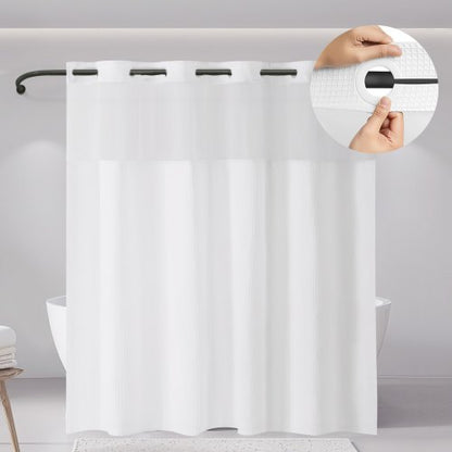 No Hook Shower Curtain, 2-in-1 Waterproof Waffle Weave Shower Curtains, 240 GSM Curtain with Snap-in Liner, See-Through Window, and Magnets, for Bathroom Showers & Bath Tubs, 74x71 in (White)