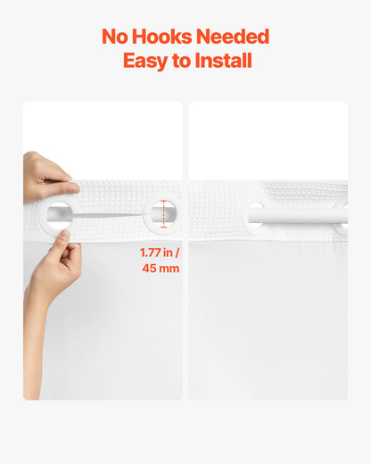 No Hook Shower Curtain, 2-in-1 Waterproof Waffle Weave Shower Curtains, 240 GSM Curtain with Snap-in Liner, See-Through Window, and Magnets, for Bathroom Showers & Bath Tubs, 74x71 in (White)