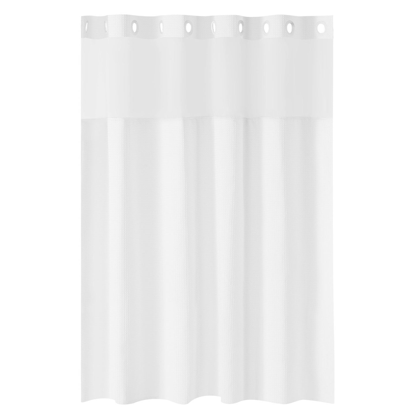 No Hook Shower Curtain, 2-in-1 Waterproof Waffle Weave Shower Curtains, 240 GSM Curtain with Snap-in Liner, See-Through Window, and Magnets, for Bathroom Showers & Bath Tubs, 74x71 in (White)