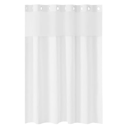 No Hook Shower Curtain, 2-in-1 Waterproof Waffle Weave Shower Curtains, 240 GSM Curtain with Snap-in Liner, See-Through Window, and Magnets, for Bathroom Showers & Bath Tubs, 74x71 in (White)