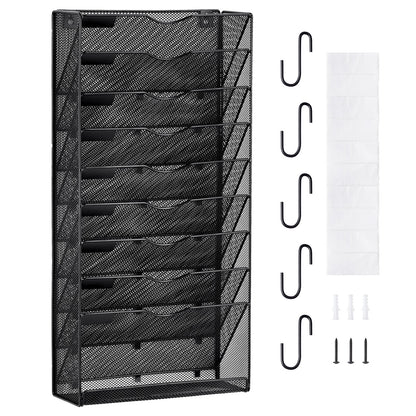 File Wall Rack Mesh Wall File Holder 1-Piece 10 Pockets for Office/School