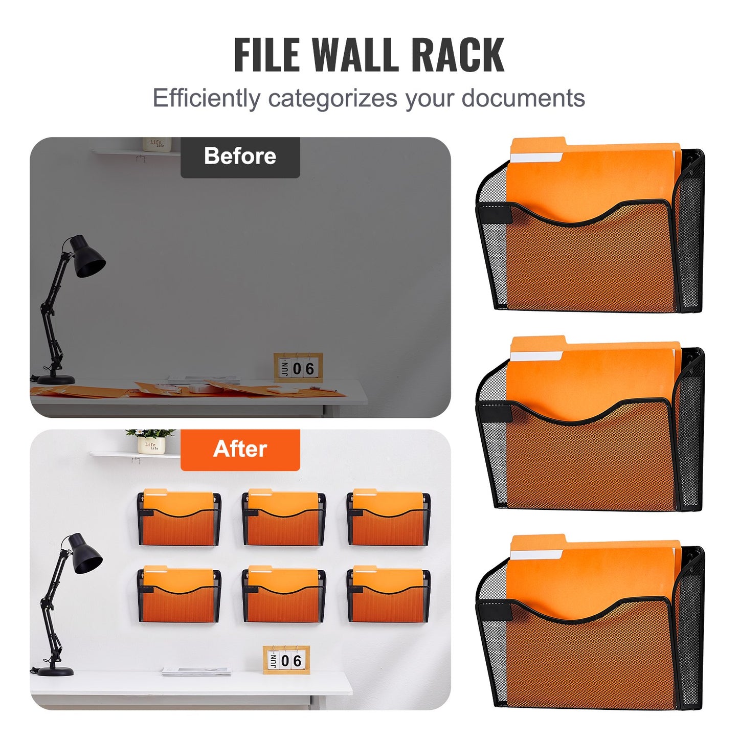 File Wall Rack Mesh Wall File Holder 6-part 1 pocket for office &amp; school