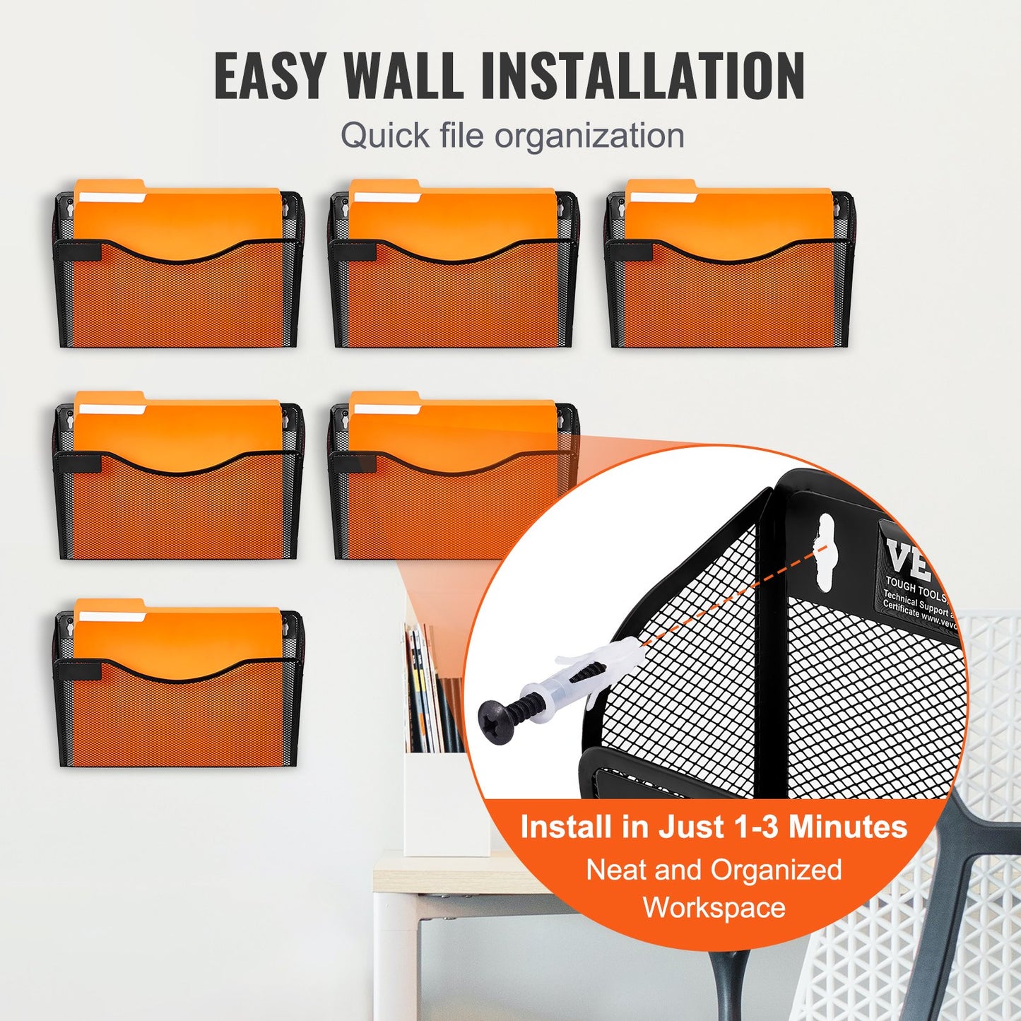 File Wall Rack Mesh Wall File Holder 6-part 1 pocket for office &amp; school