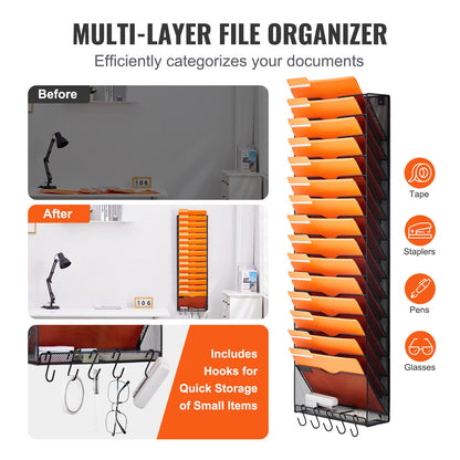 Fil Väggställ Mesh Vägg Filhållare 1-delad 16 fickor för kontor/skola