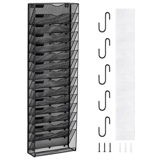 File Wall Rack Mesh Wall File Holder 1-Piece 16 Pockets for Office/School