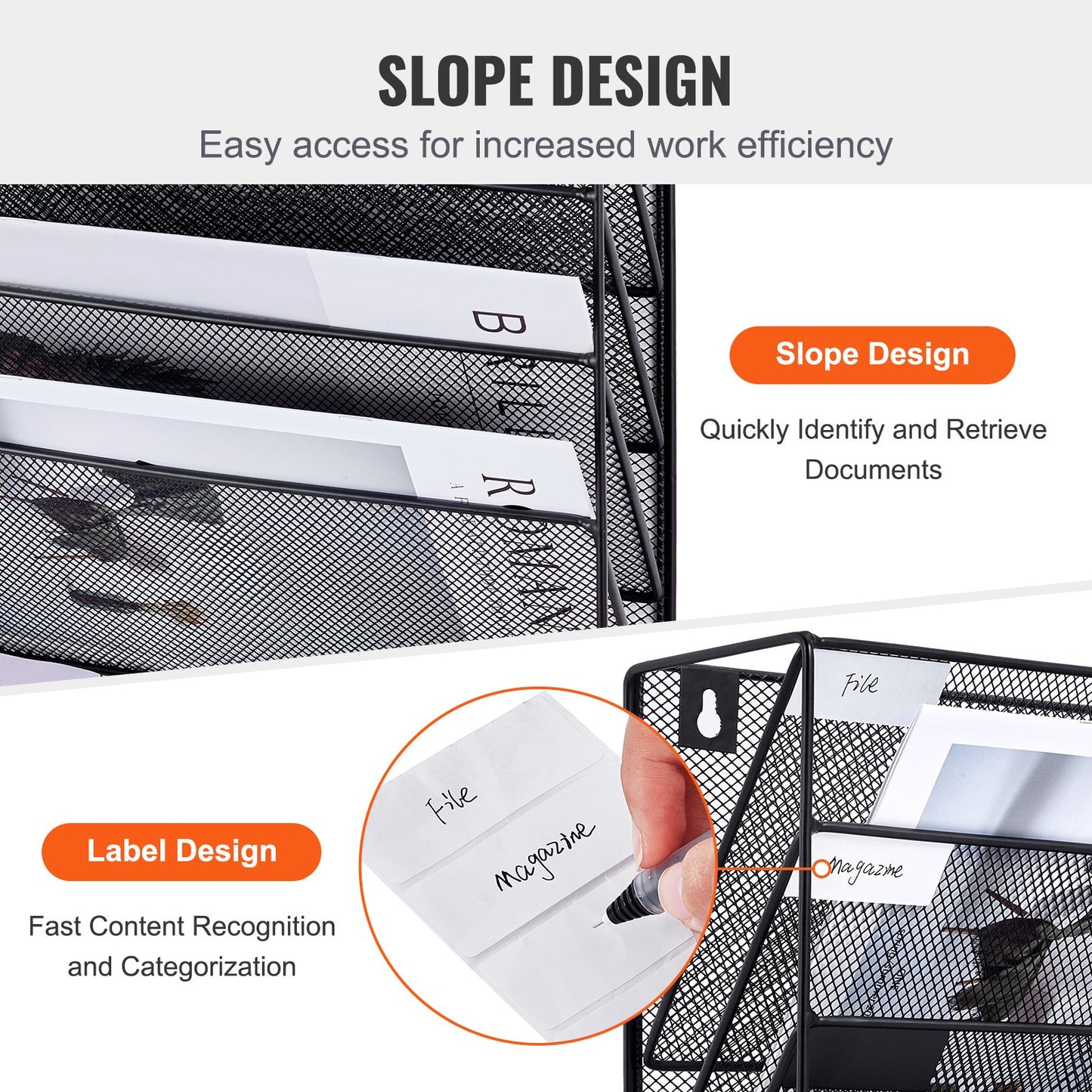 File Wall Rack Mesh Wall File Holder 1-Piece 6 Pockets for Office/School