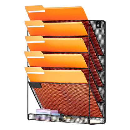 File Wall Rack Mesh Wall File Holder 1-Piece 6 Pockets for Office/School