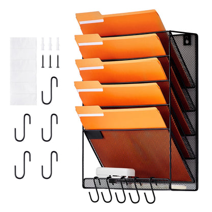 File Wall Rack Mesh Wall File Holder 1-Piece 6 Pockets for Office/School