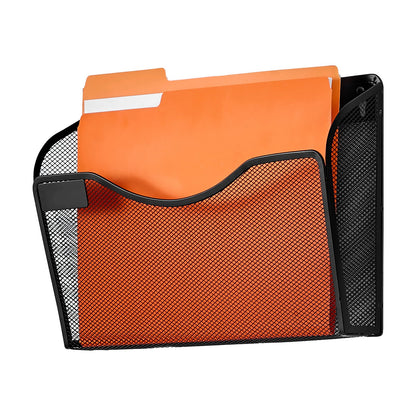 File Wall Rack, Three-Piece 1 Pocket Mesh Wall File Holder, Wall Mounted Magazine Mail Paper & Document Storage Folder, Metal Wall File Organizer with Nametag Label, for Office Home & School
