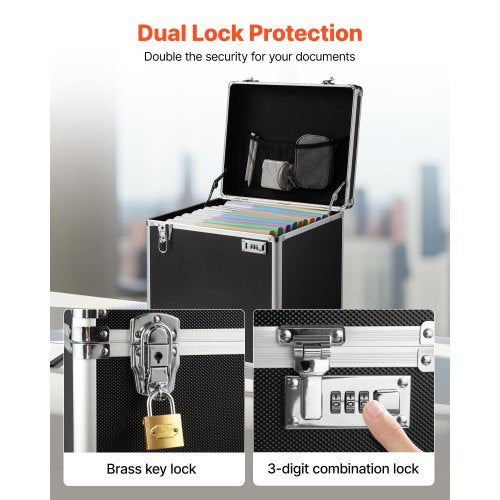 Bärbar arkivlåda, 395 x 320 x 380 mm invändig bröststorlek, låsbar mobil affärsväska med teleskophandtag, handhållen arkivlåda för kontor, hem, kontor, sjukhus, banker |  EU
